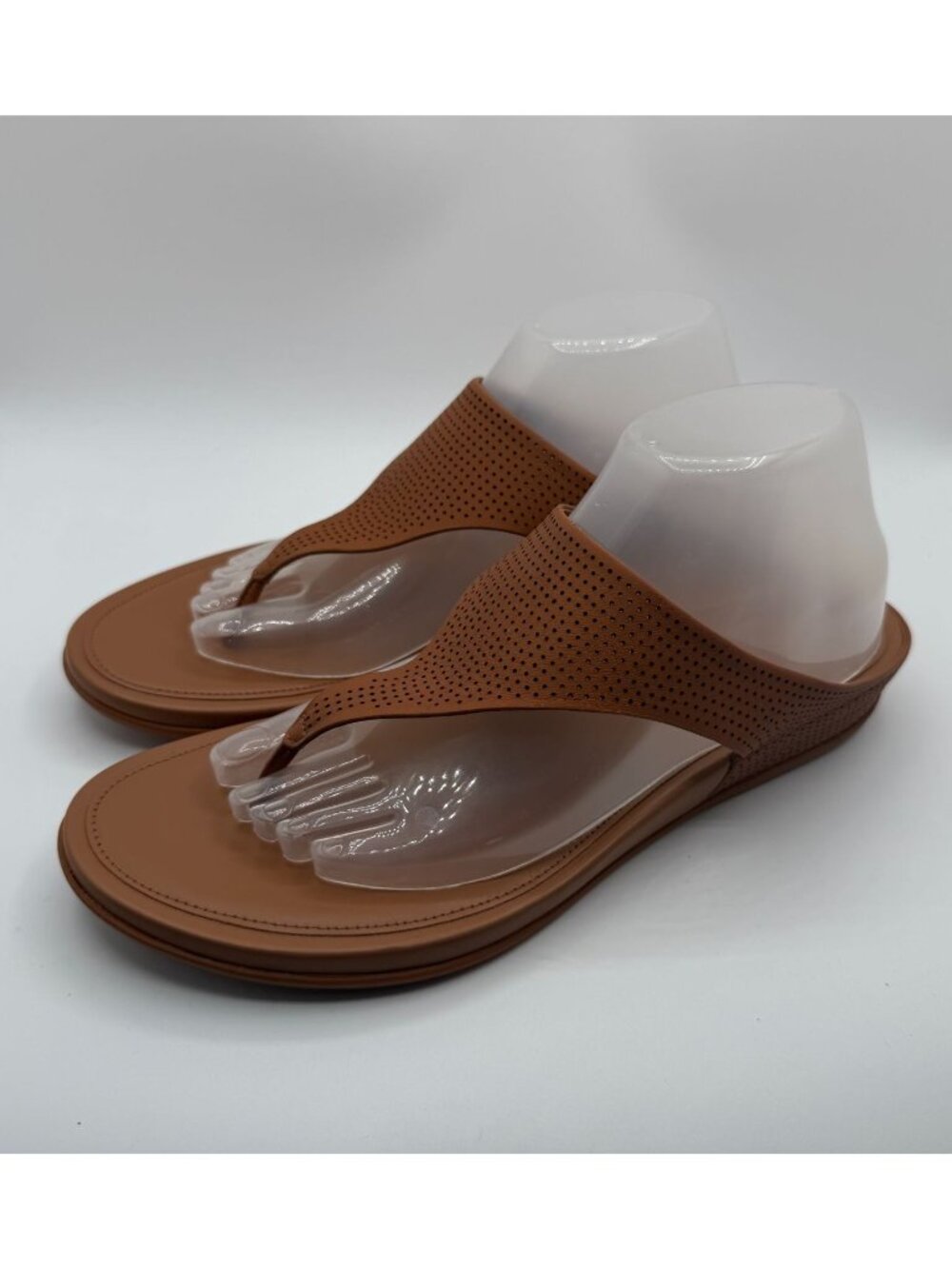 FitFlop Banda Perforated Leather Toe Post Wedge Sandal Women Size 11 Brown Shoes